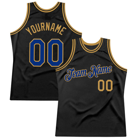 Custom Black Royal-Old Gold Authentic Throwback Basketball Jersey - Main View