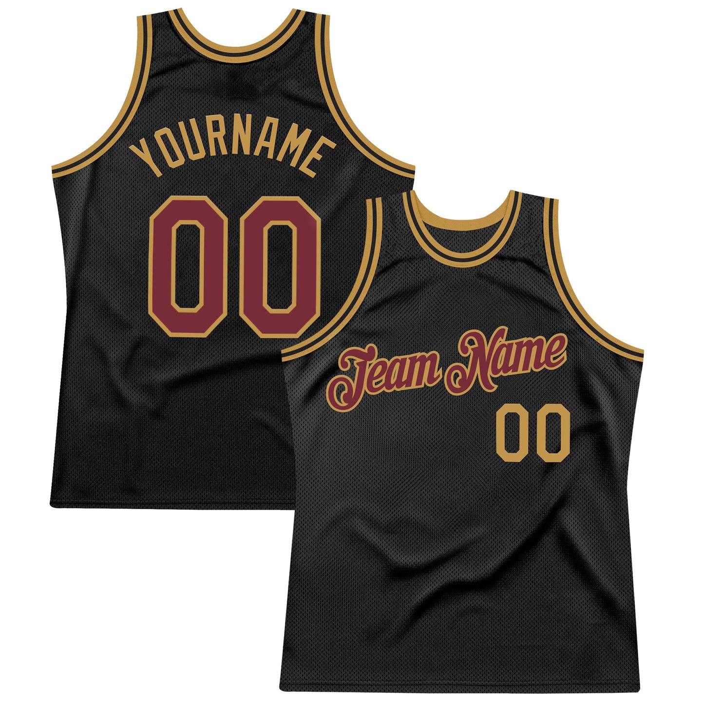 Custom Black Burgundy-Old Gold Authentic Throwback Basketball Jersey - Main View