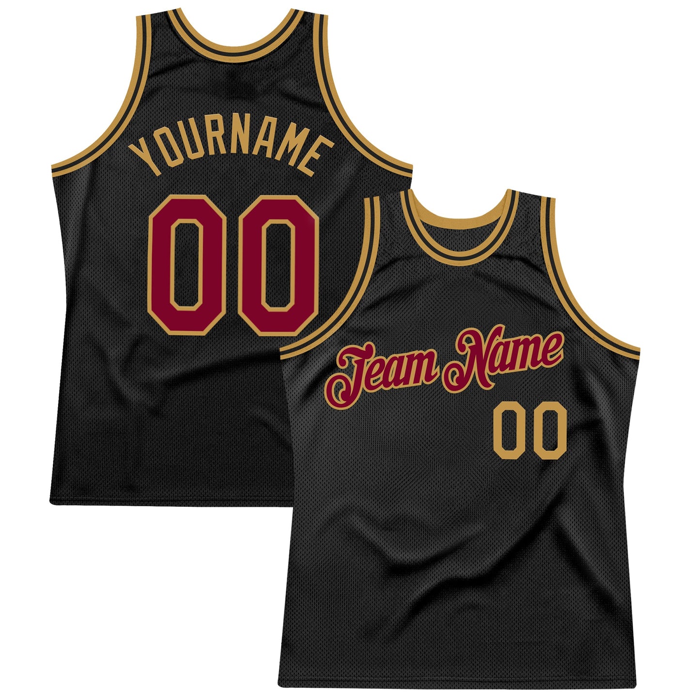 Custom Black Maroon-Old Gold Authentic Throwback Basketball Jersey - Main View