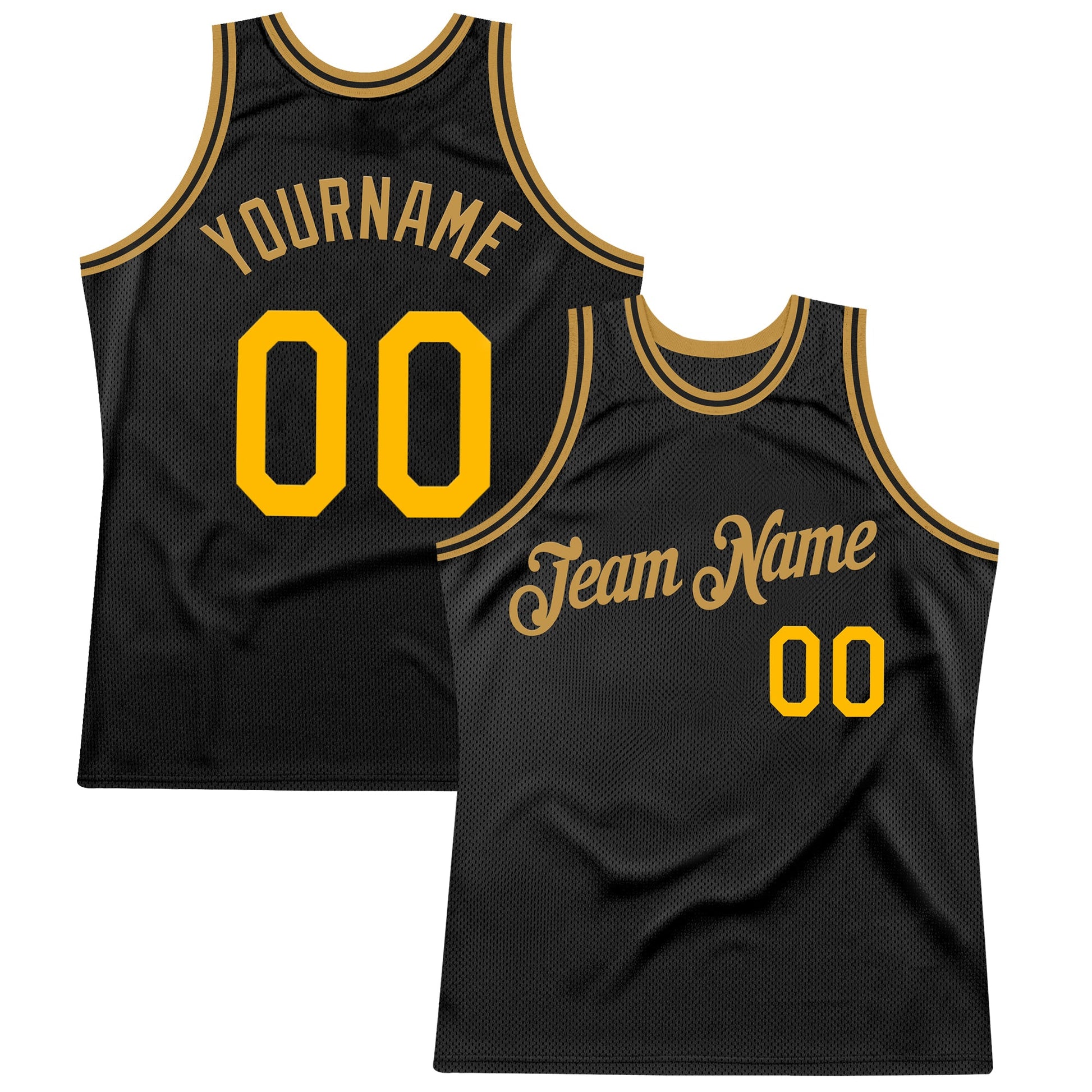 Custom Black Gold-Old Gold Authentic Throwback Basketball Jersey - Main View