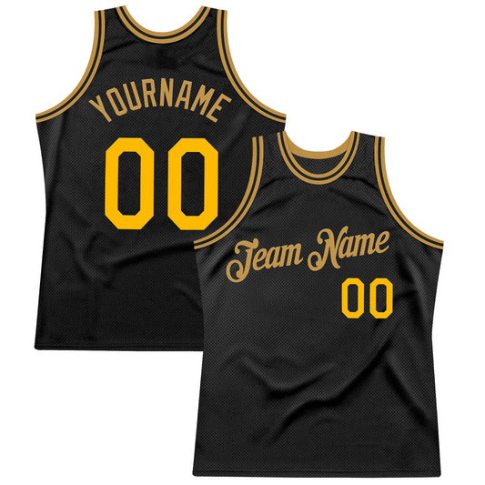 Custom Black Gold-Old Gold Authentic Throwback Basketball Jersey - Main View