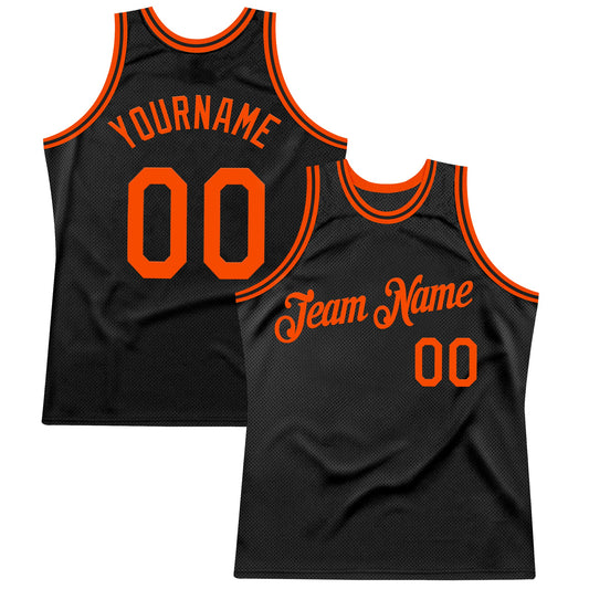 Custom Black Orange Authentic Throwback Basketball Jersey - Main View