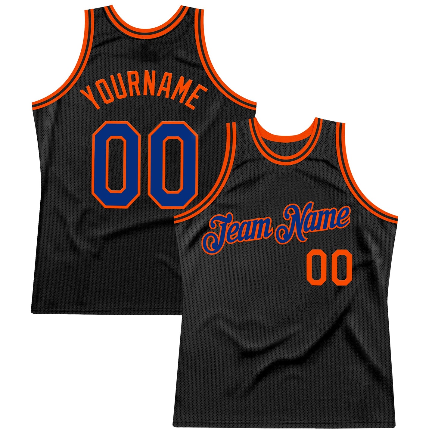 Custom Black Royal-Orange Authentic Throwback Basketball Jersey - Main View