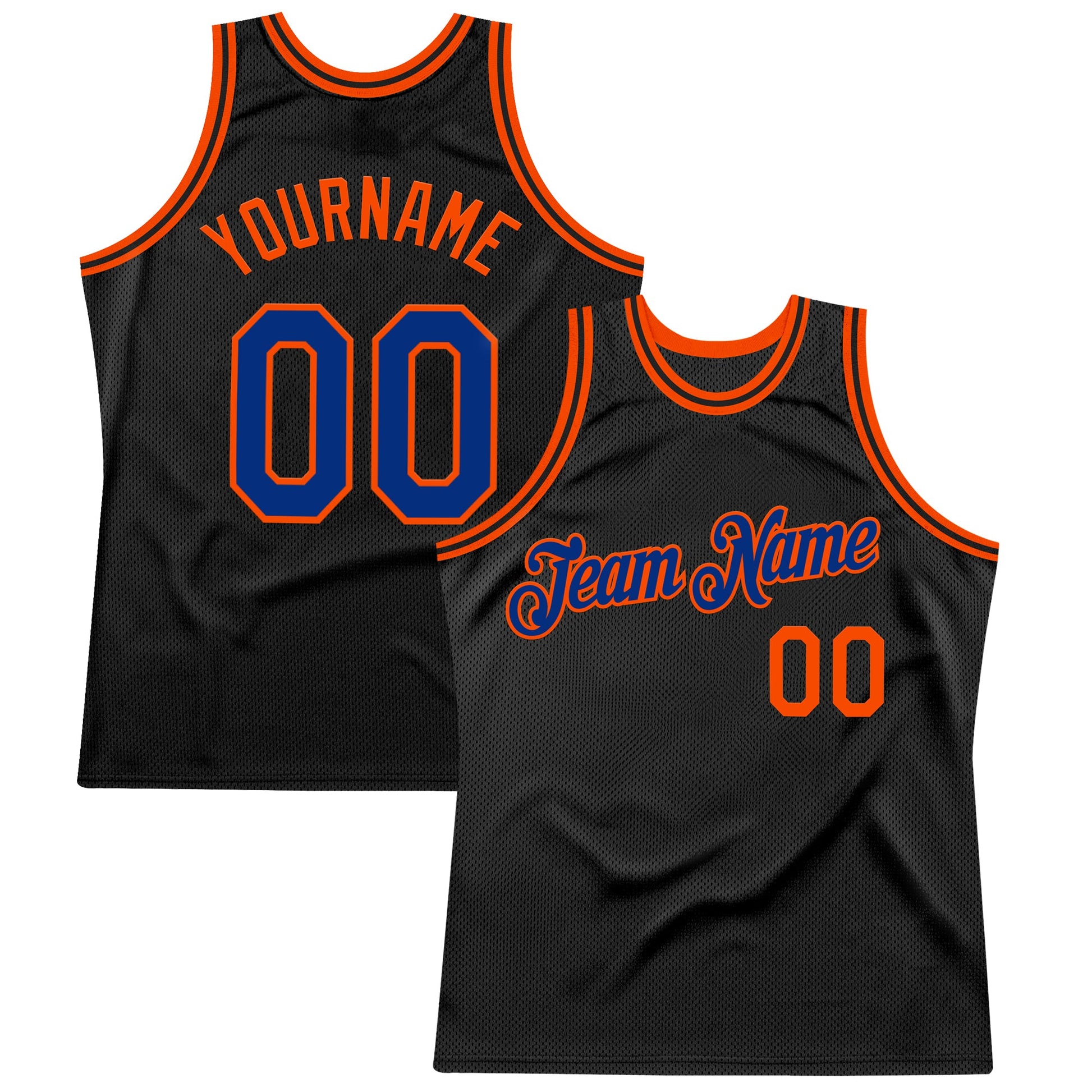 Custom Black Royal-Orange Authentic Throwback Basketball Jersey - Main View