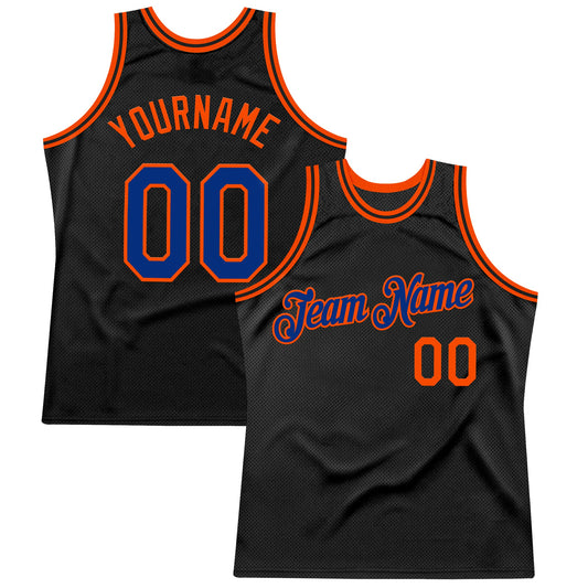 Custom Black Royal-Orange Authentic Throwback Basketball Jersey - Main View