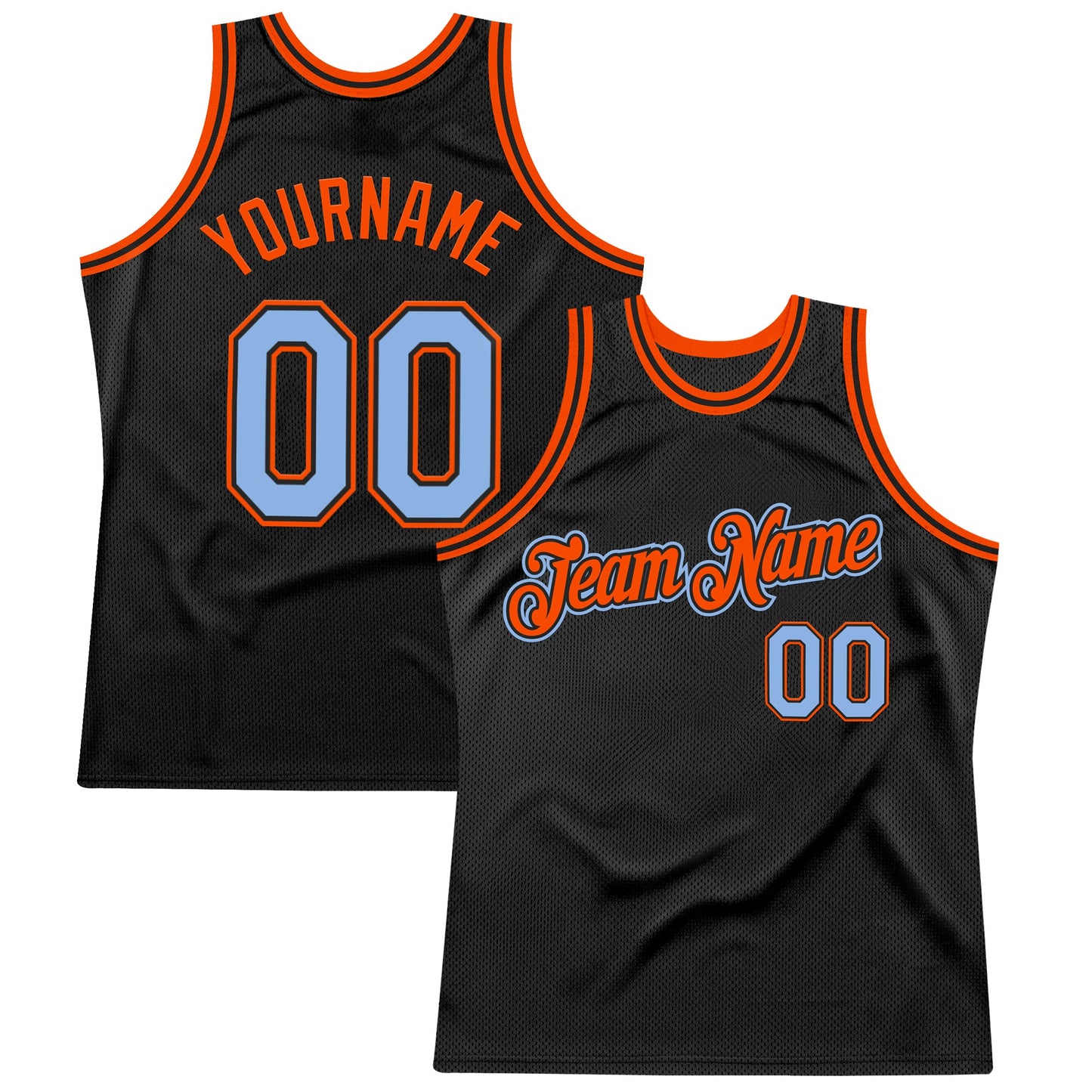 Custom Black Light Blue-Orange Authentic Throwback Basketball Jersey - Main View