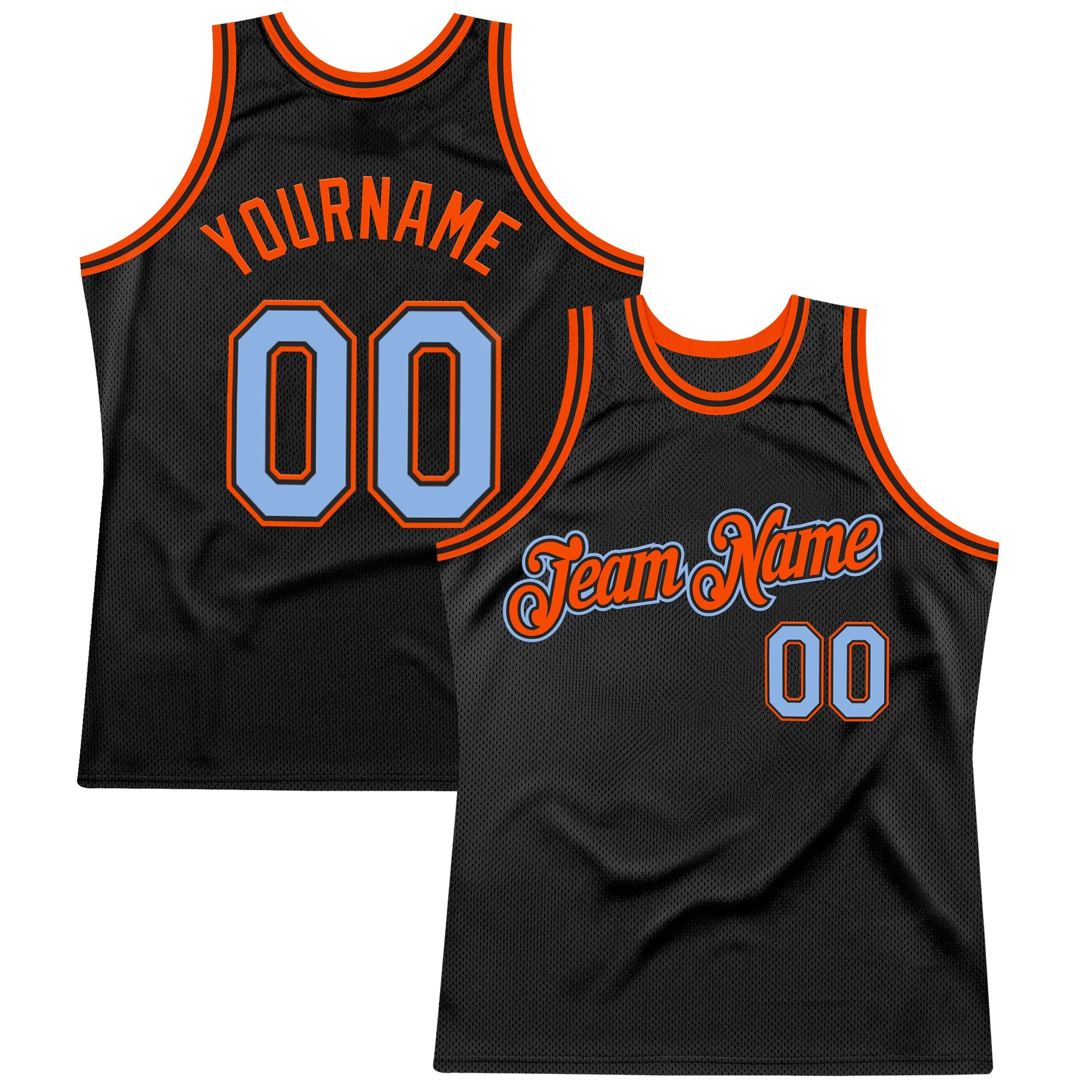 Custom Black Light Blue-Orange Authentic Throwback Basketball Jersey - Main View