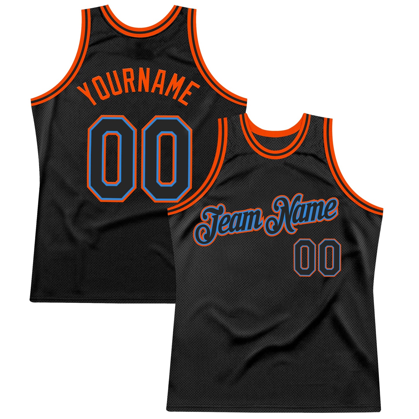 Custom Black Powder Blue-Orange Authentic Throwback Basketball Jersey - Main View