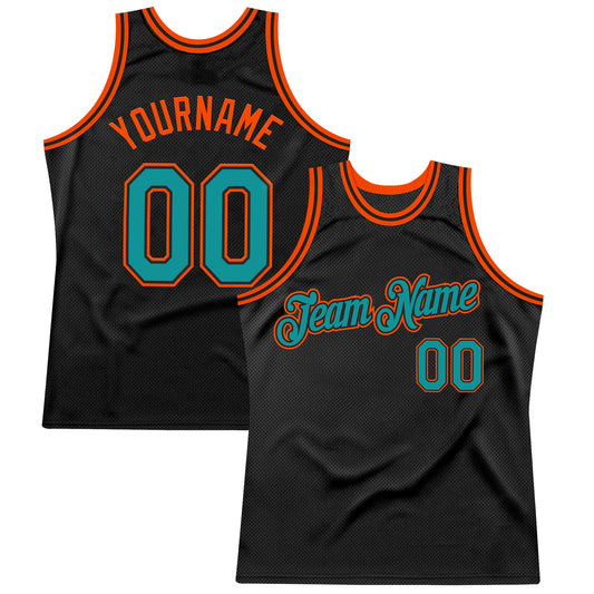 Custom Black Teal-Orange Authentic Throwback Basketball Jersey - Main View