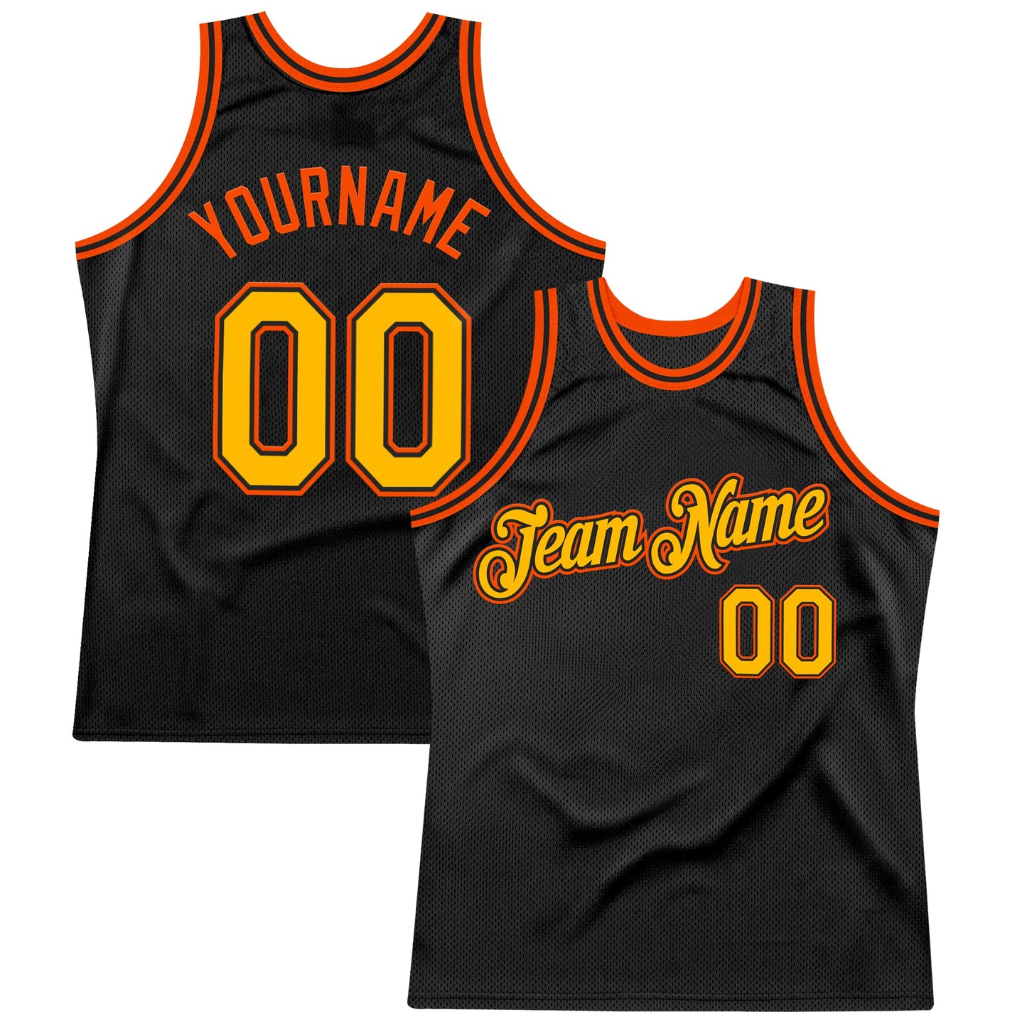 Custom Black Gold-Orange Authentic Throwback Basketball Jersey - Main View