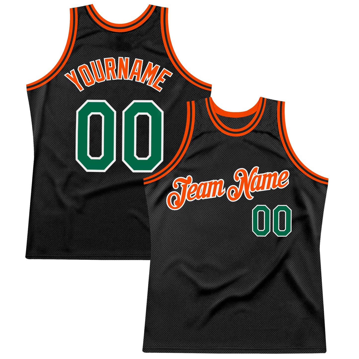 Custom Black Kelly Green-Orange Authentic Throwback Basketball Jersey - Main View