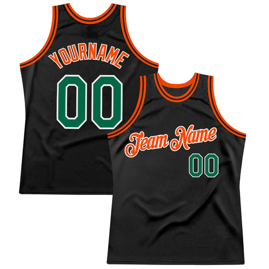 Custom Black Kelly Green-Orange Authentic Throwback Basketball Jersey - Main View