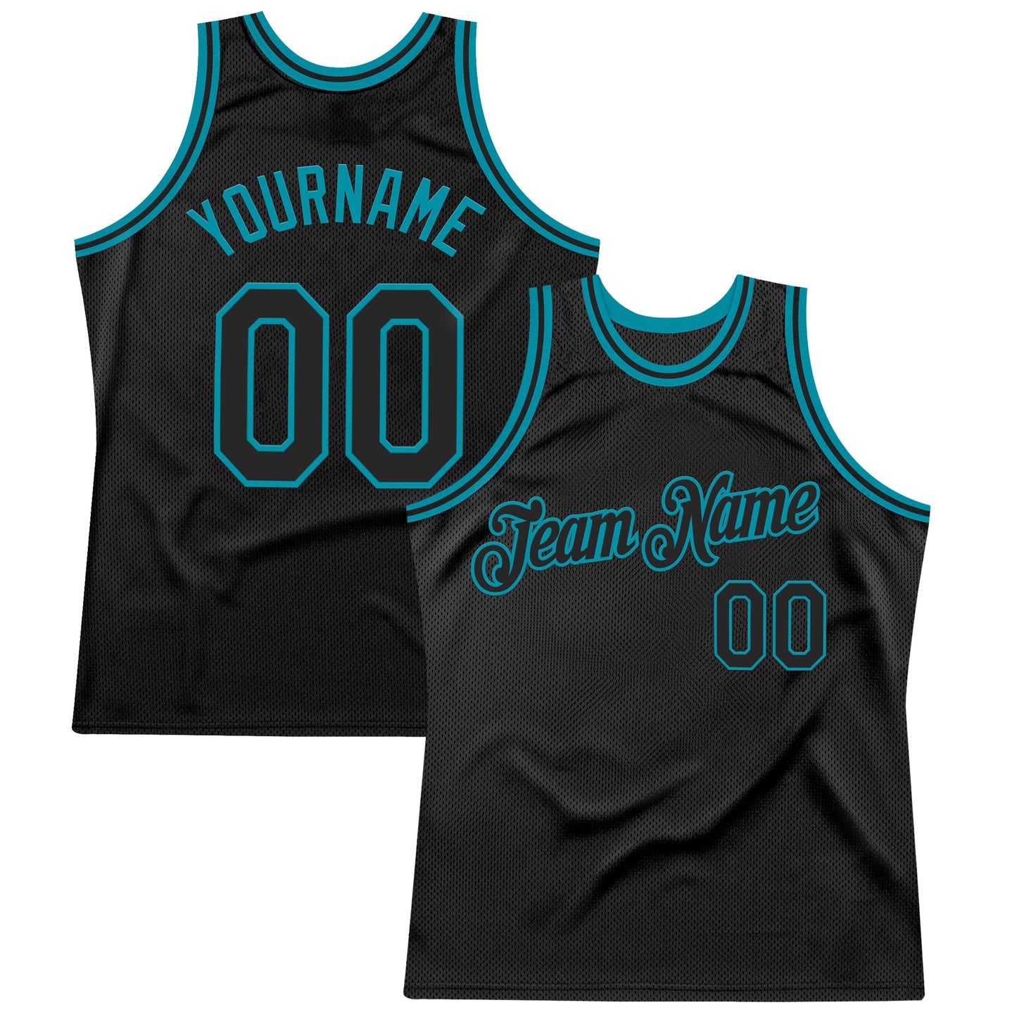 Custom Black Teal Authentic Throwback Basketball Jersey - Main View