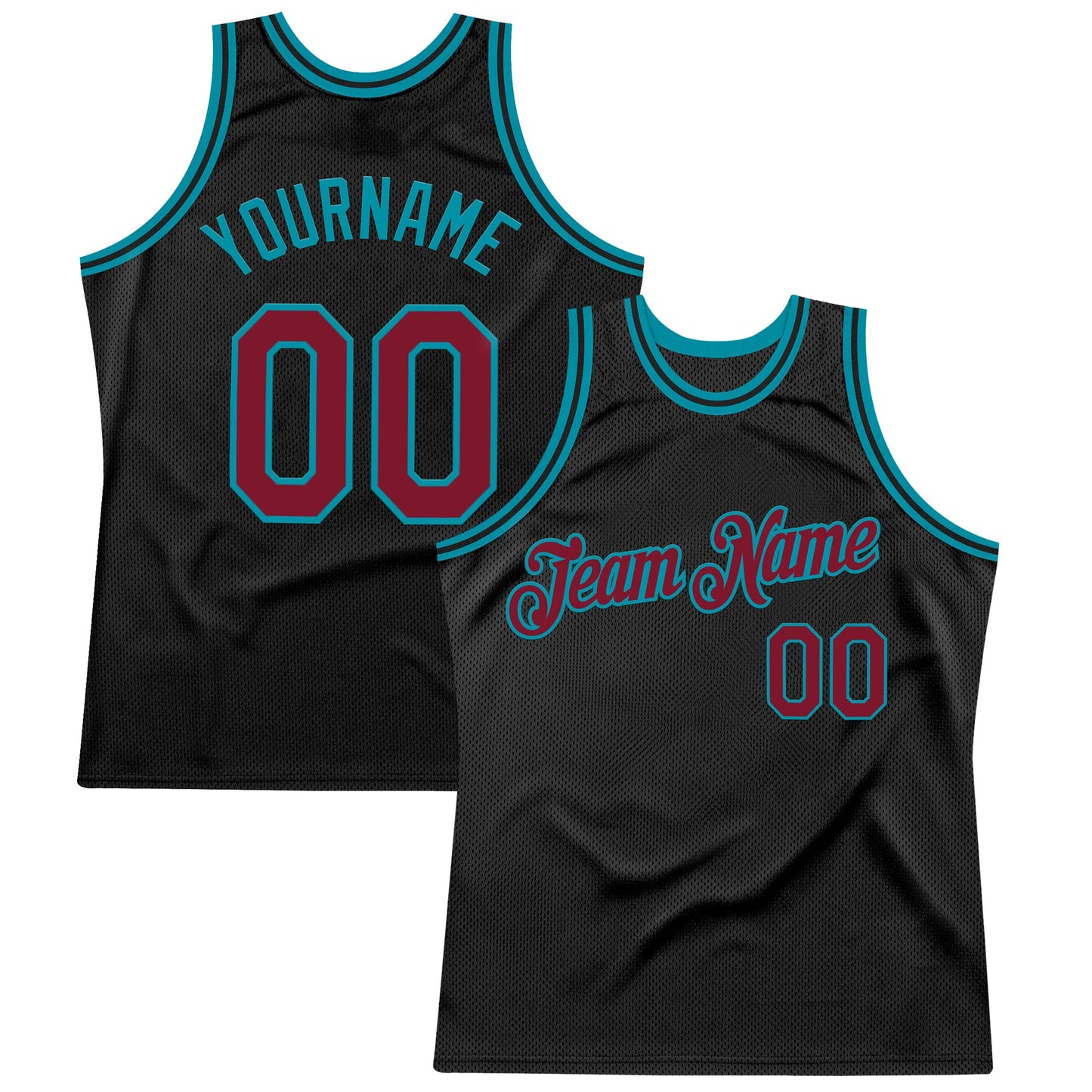 Custom Black Crimson-Teal Authentic Throwback Basketball Jersey - Main View