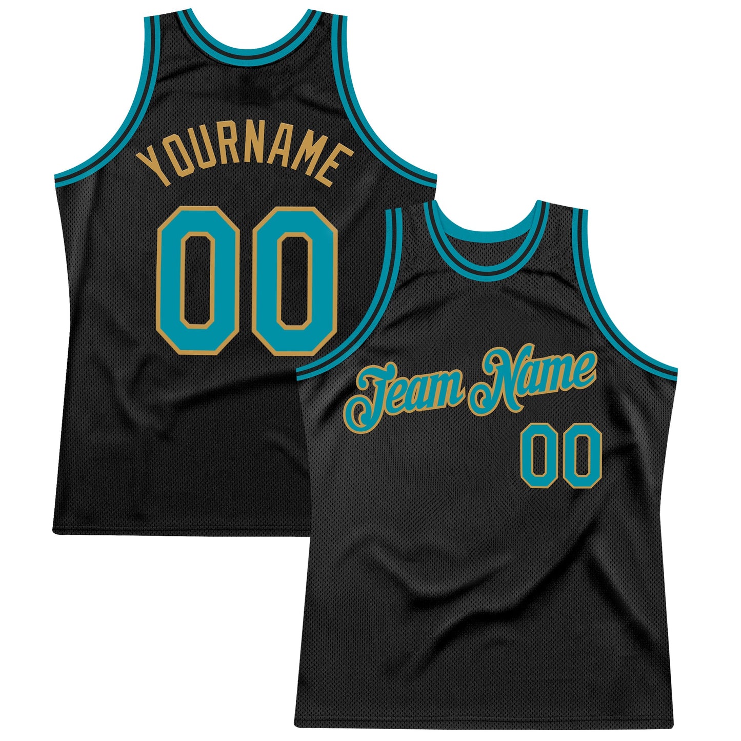 Custom Black Teal-Old Gold Authentic Throwback Basketball Jersey - Main View