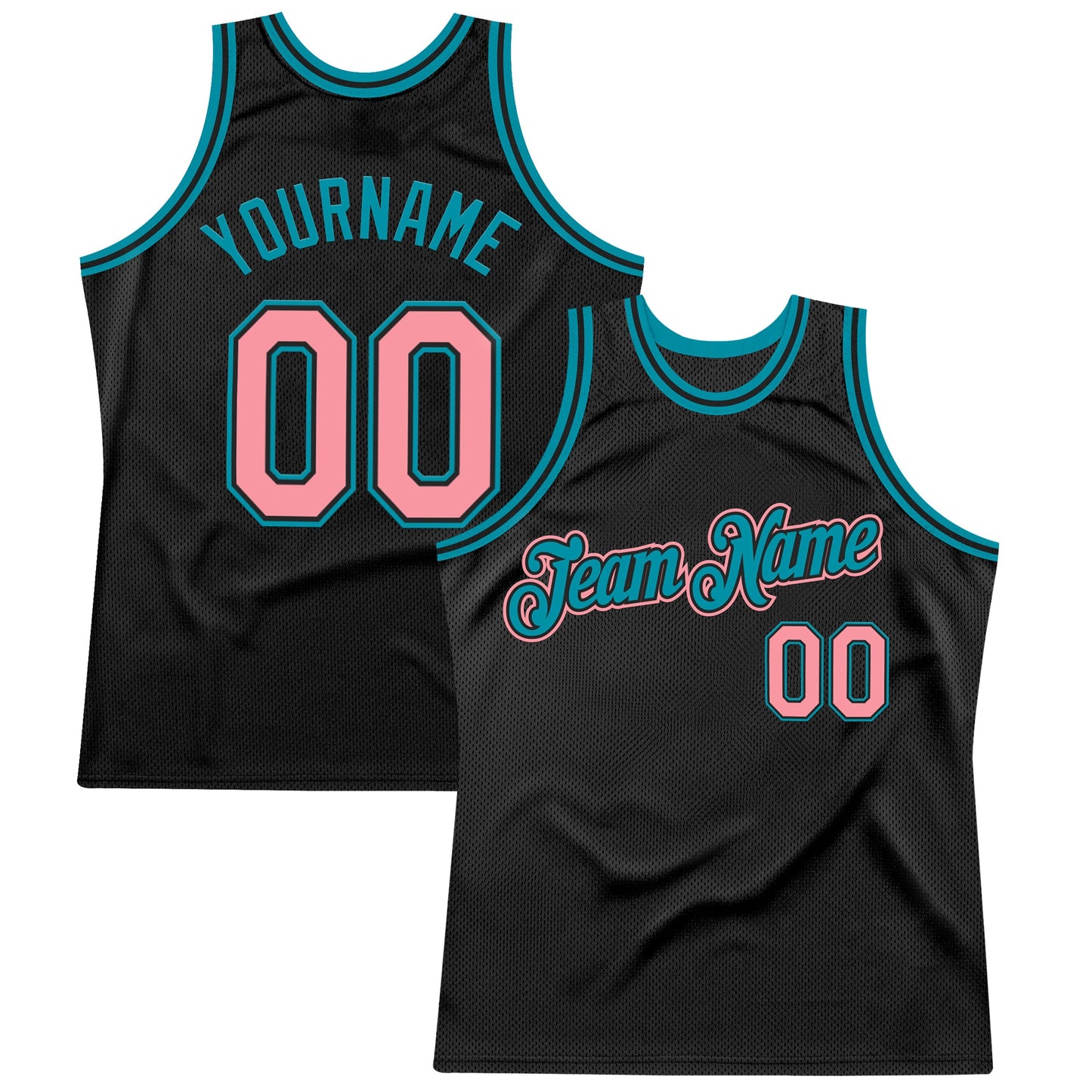 Custom Black Medium Pink-Teal Authentic Throwback Basketball Jersey - Main View