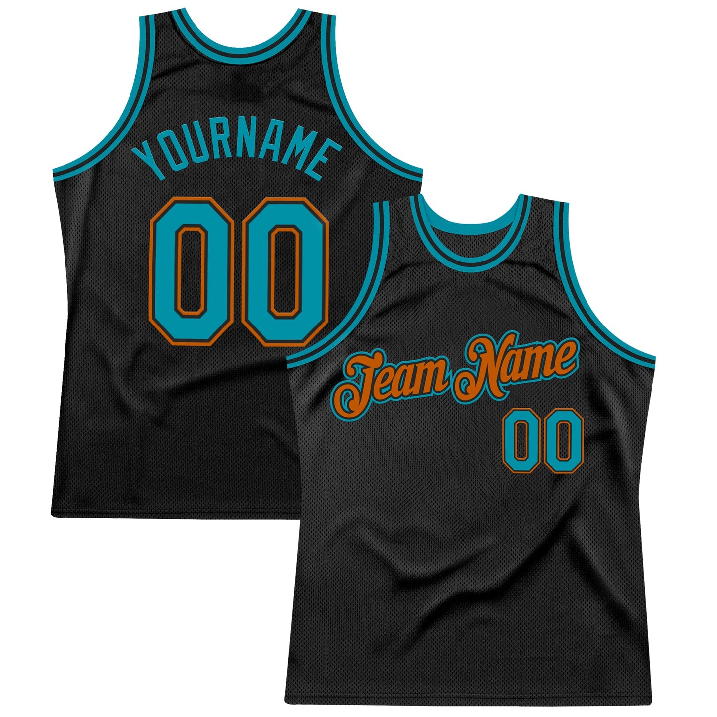 Custom Black Teal-Texas Orange Authentic Throwback Basketball Jersey - Main View