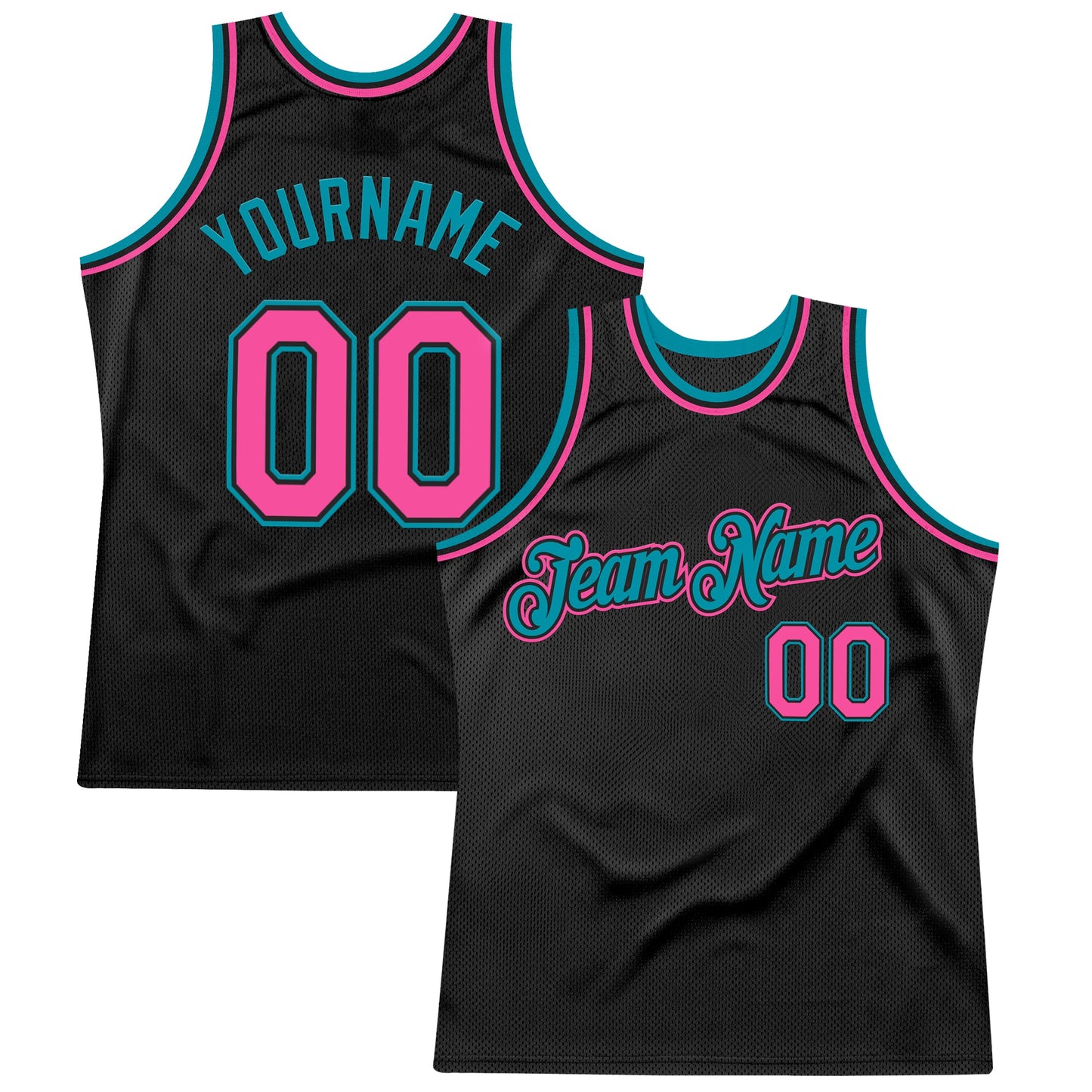 Custom Black Pink-Teal Authentic Throwback Basketball Jersey - Main View