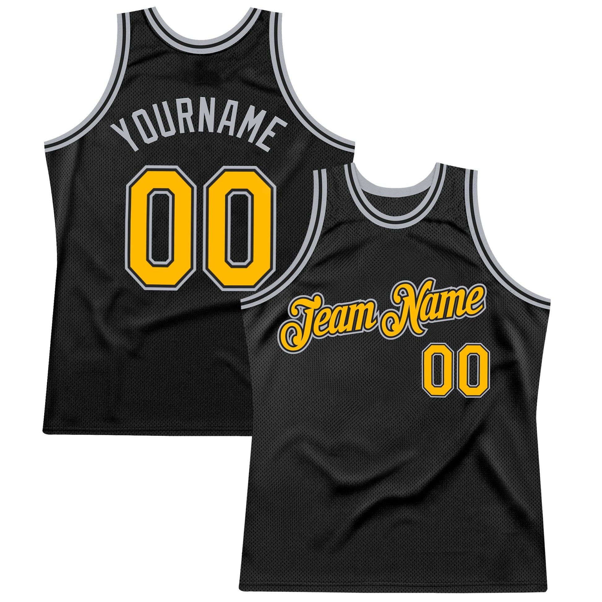 Custom Black Gold-Gray Authentic Throwback Basketball Jersey - Main View