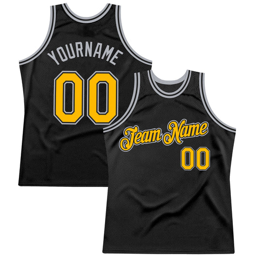 Custom Black Gold-Gray Authentic Throwback Basketball Jersey - Main View