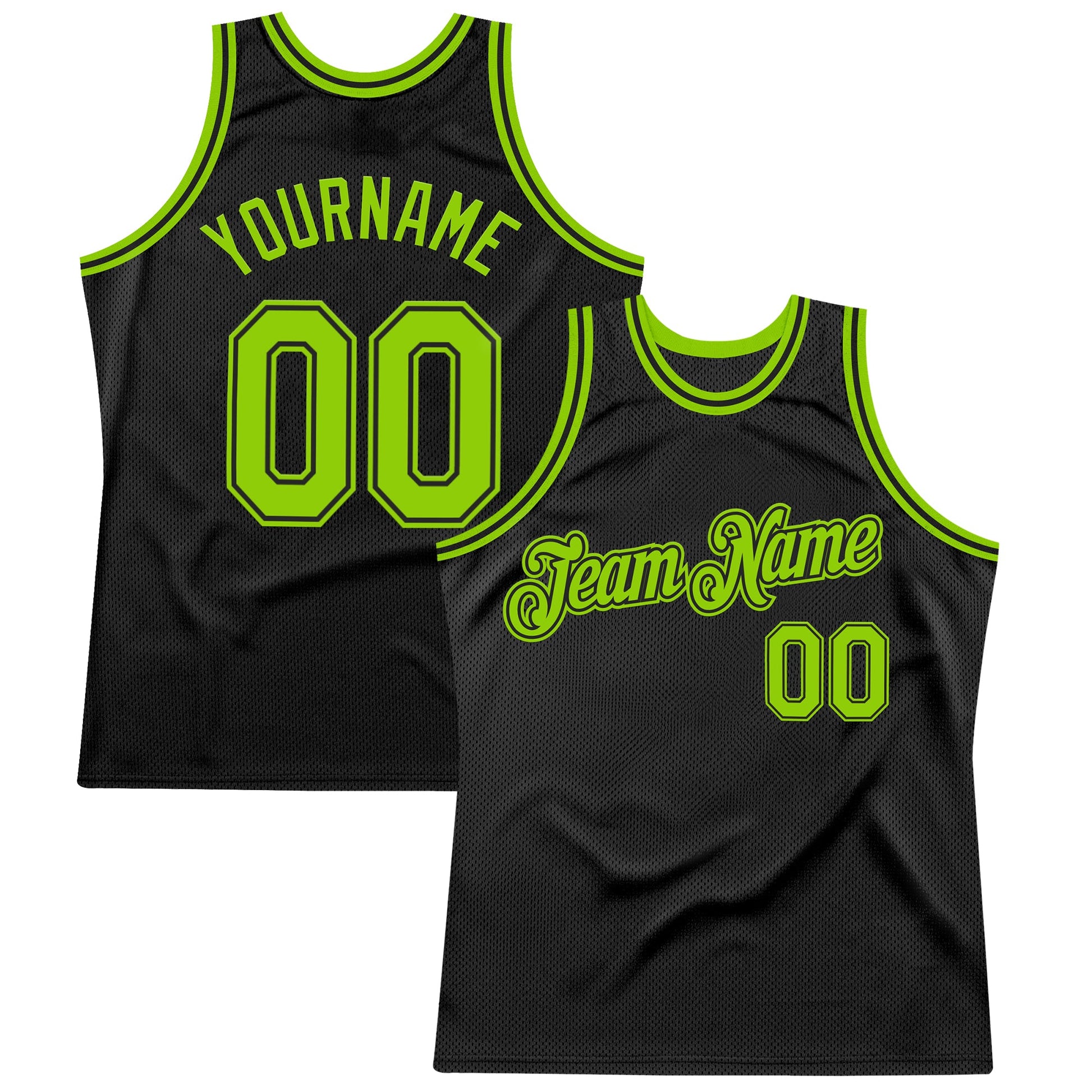 Custom Black Neon Green Authentic Throwback Basketball Jersey - Main View
