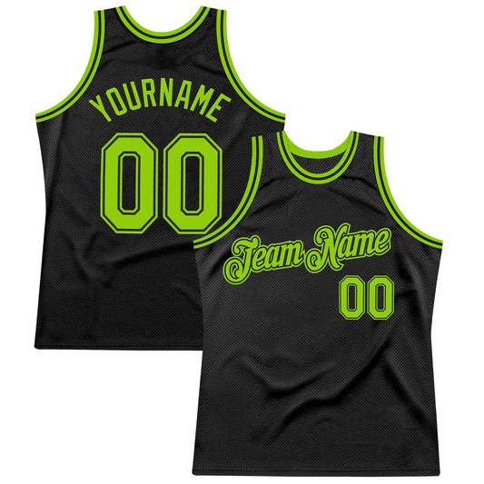 Custom Black Neon Green Authentic Throwback Basketball Jersey - Main View