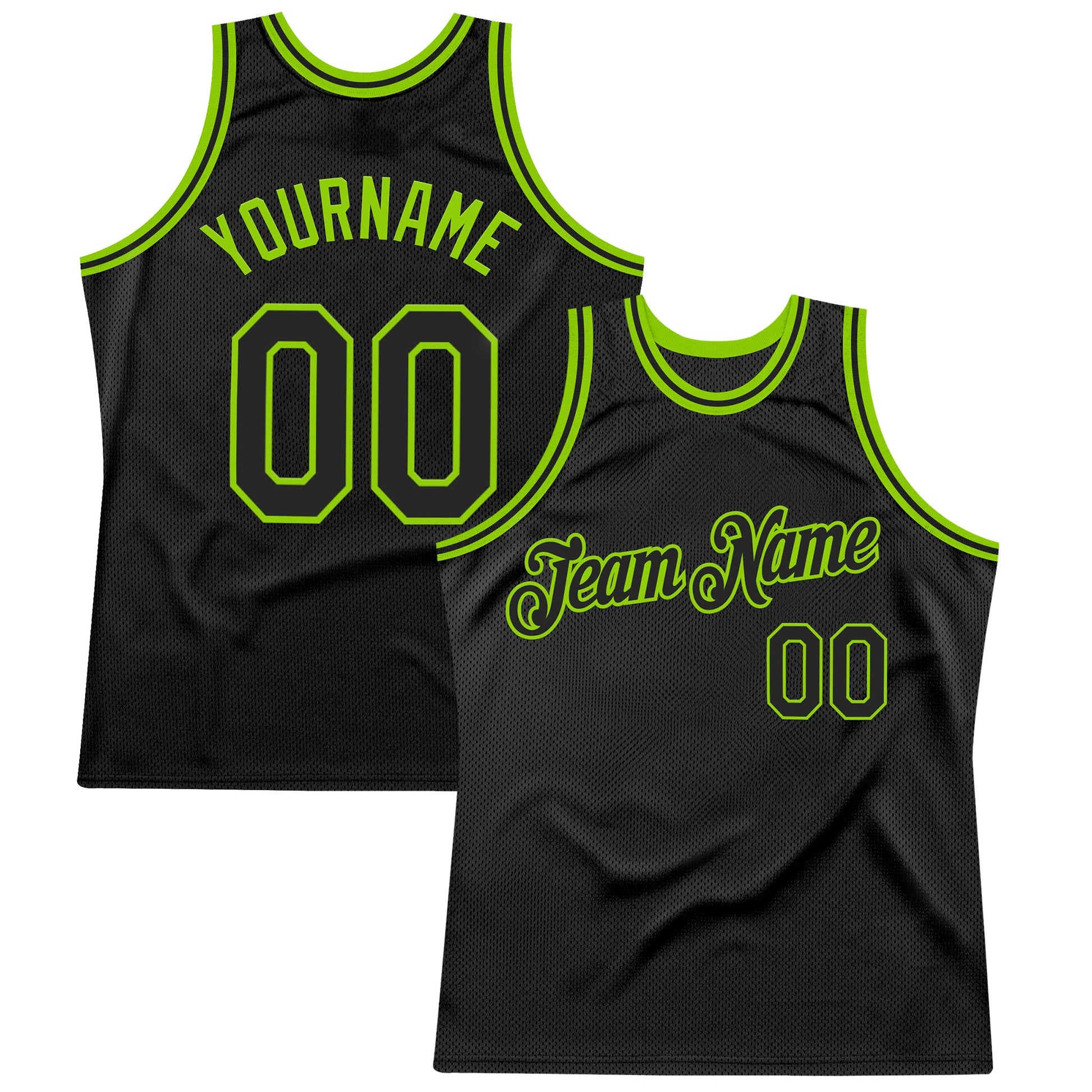 Custom Black Neon Green Authentic Throwback Basketball Jersey - Main View