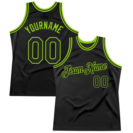 Custom Black Neon Green Authentic Throwback Basketball Jersey - Main View