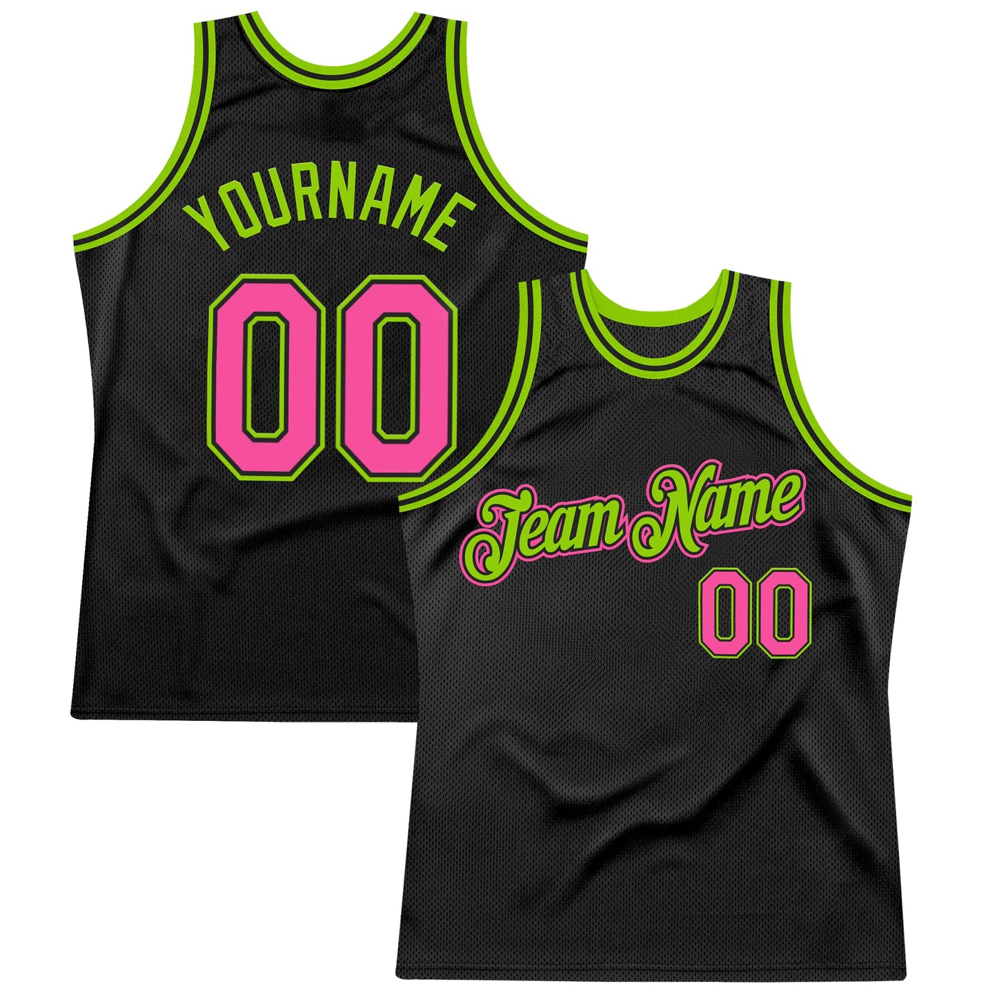 Custom Black Pink-Neon Green Authentic Throwback Basketball Jersey - Main View