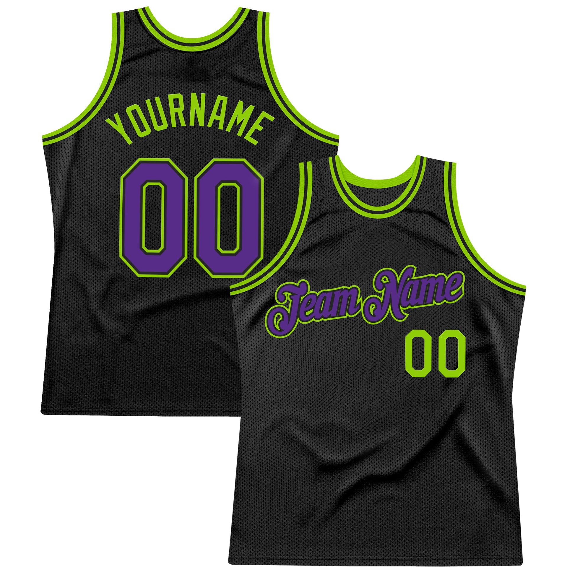 Custom Black Purple-Neon Green Authentic Throwback Basketball Jersey - Main View