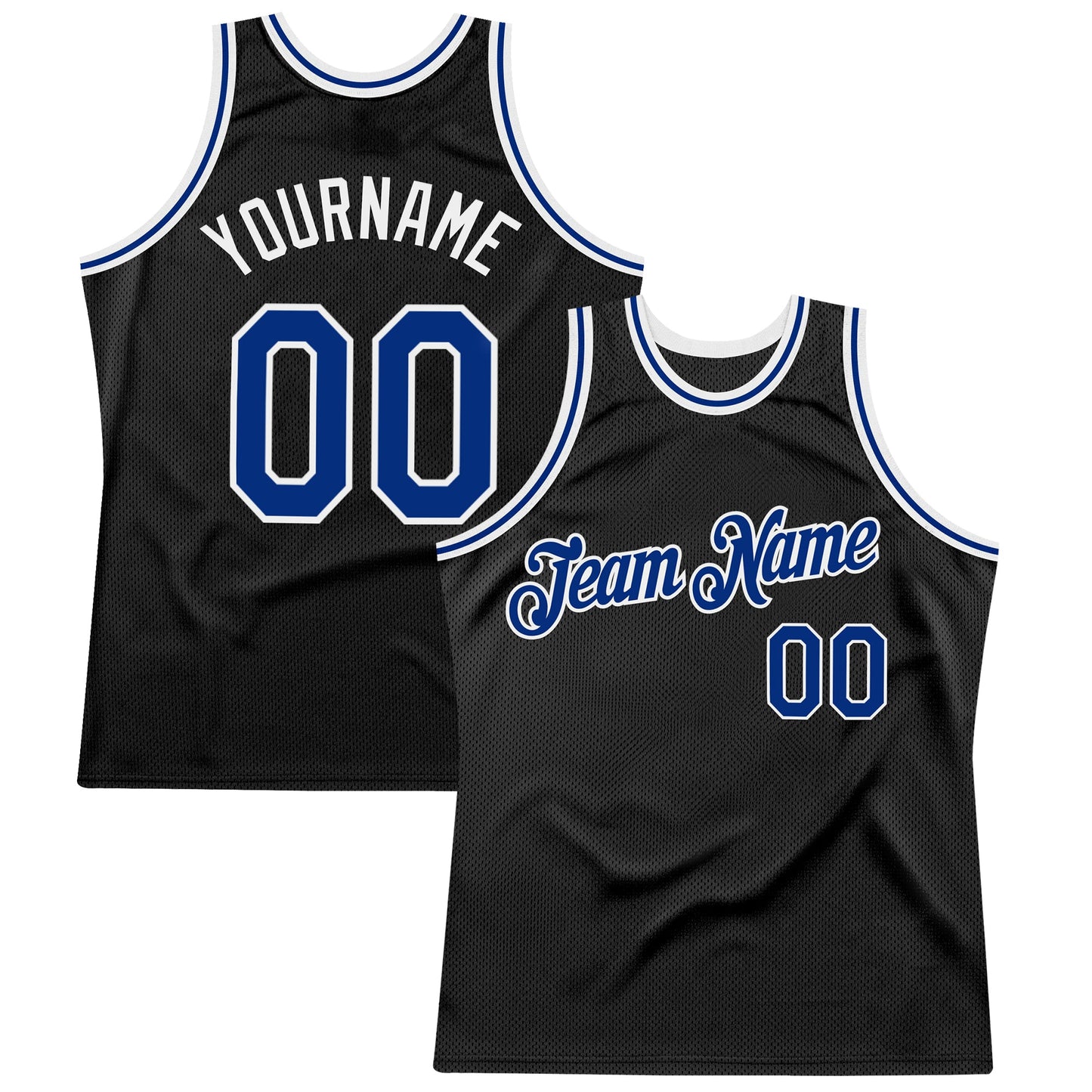 Custom Black Royal-White Authentic Throwback Basketball Jersey - Main View