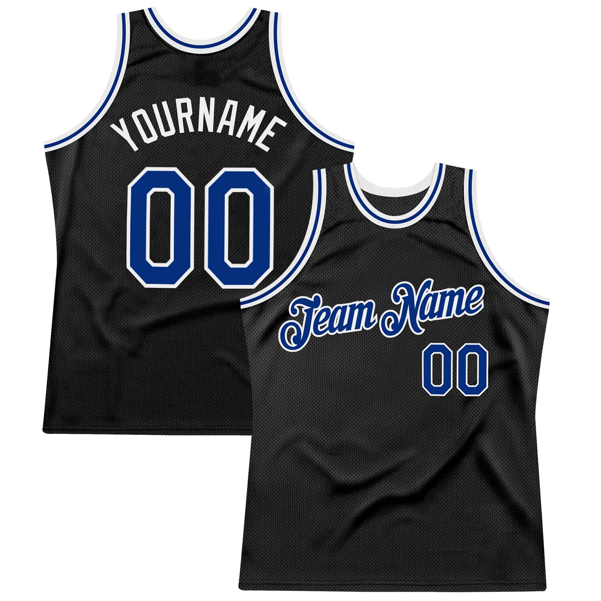 Custom Black Royal-White Authentic Throwback Basketball Jersey - Main View