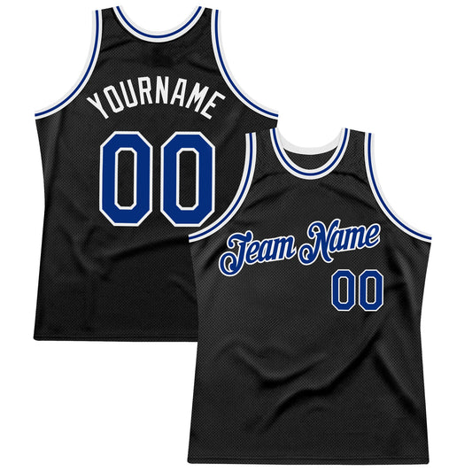 Custom Black Royal-White Authentic Throwback Basketball Jersey - Main View
