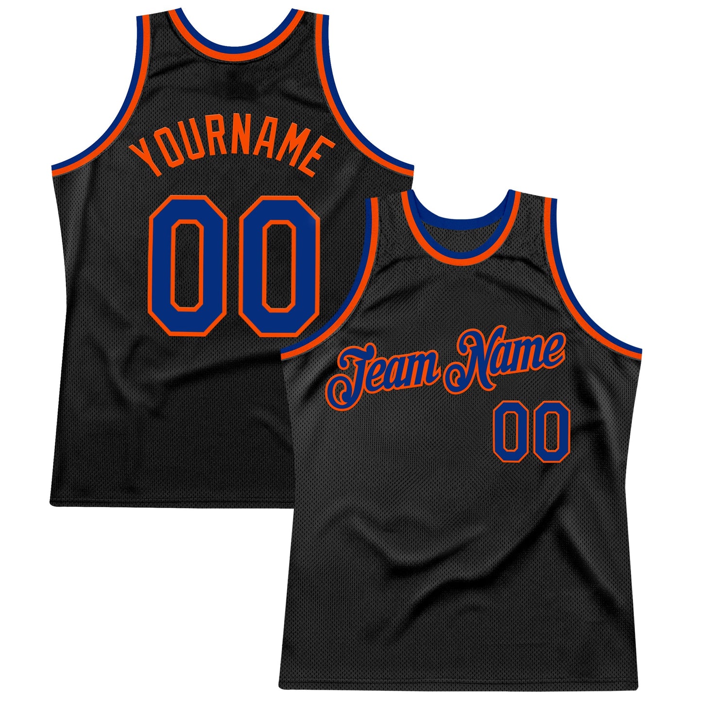Custom Black Royal-Orange Authentic Throwback Basketball Jersey - Main View