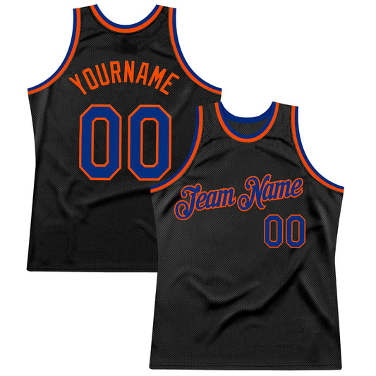 Custom Black Royal-Orange Authentic Throwback Basketball Jersey - Main View