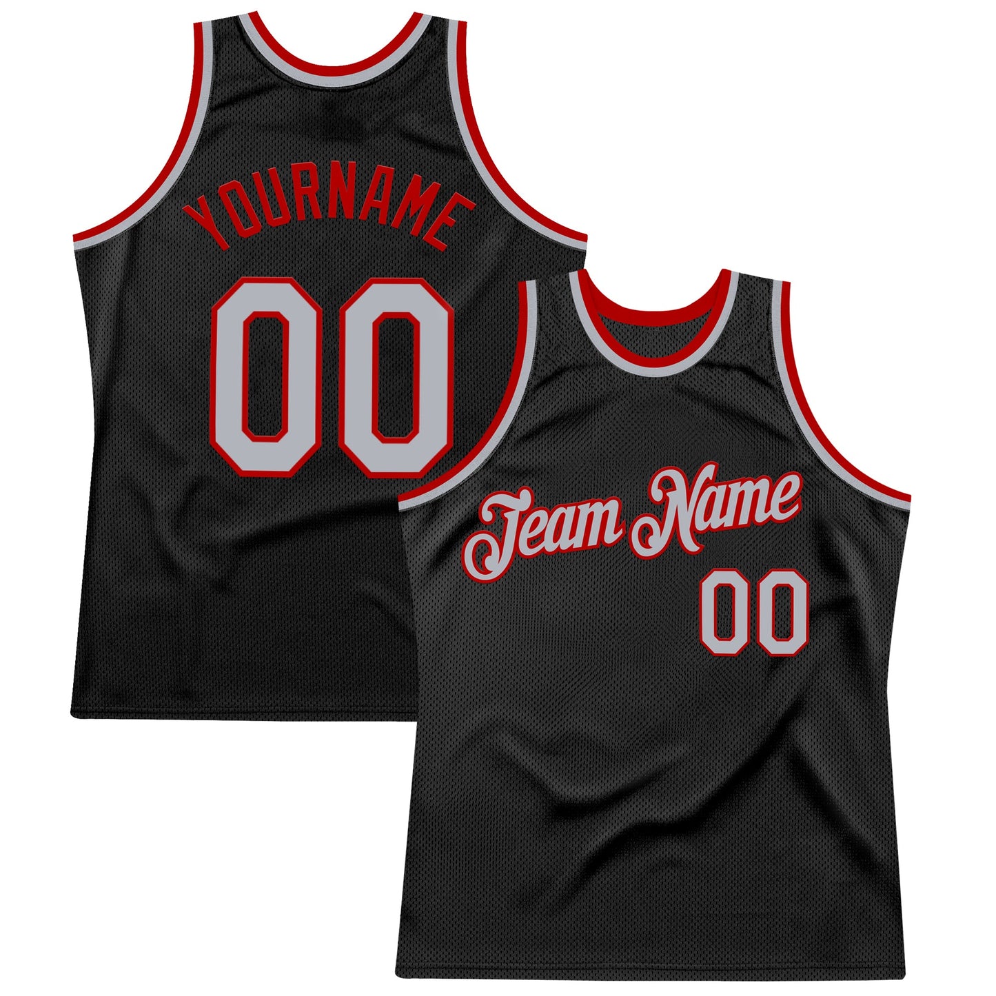 Custom Black Gray-Red Authentic Throwback Basketball Jersey - Main View