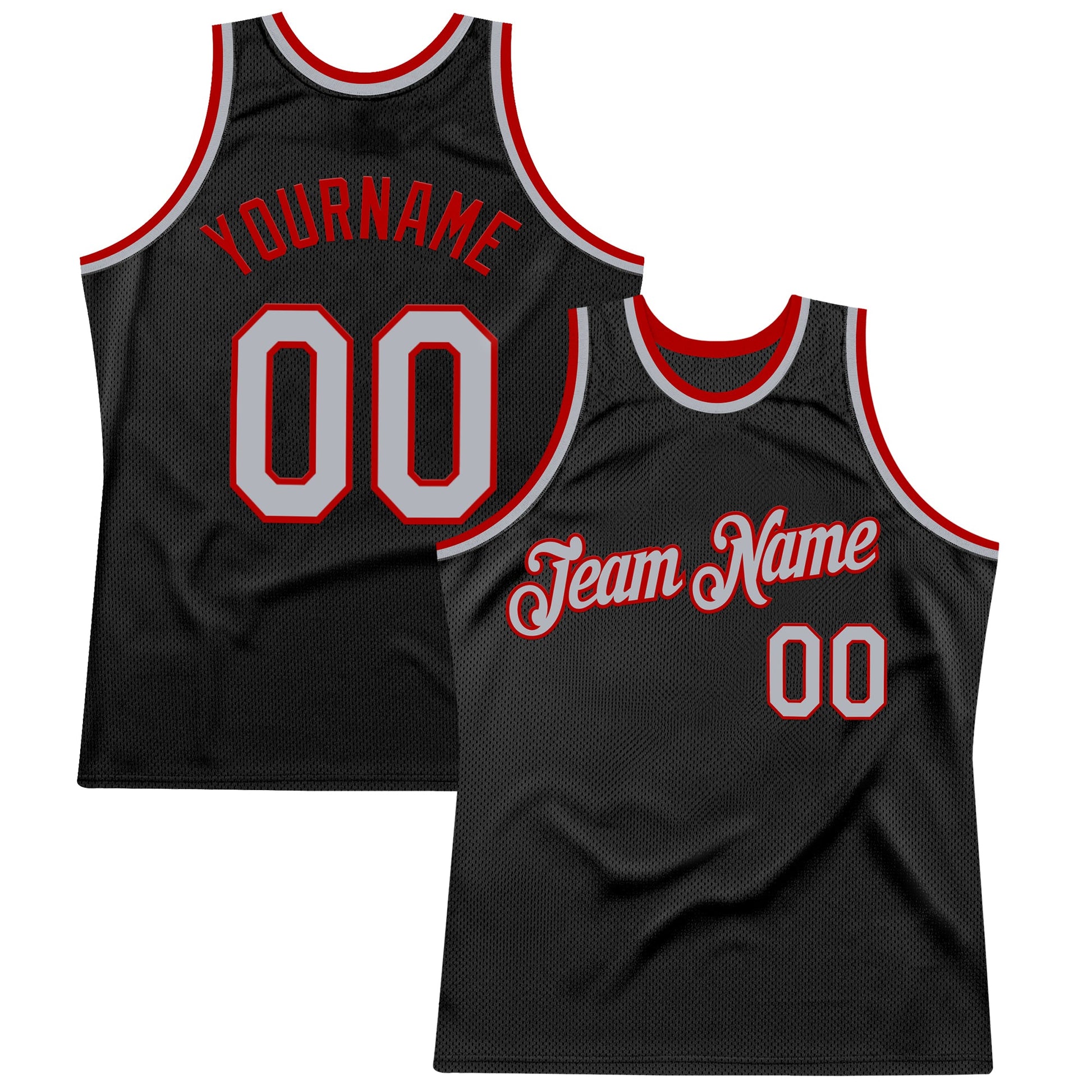 Custom Black Gray-Red Authentic Throwback Basketball Jersey - Main View