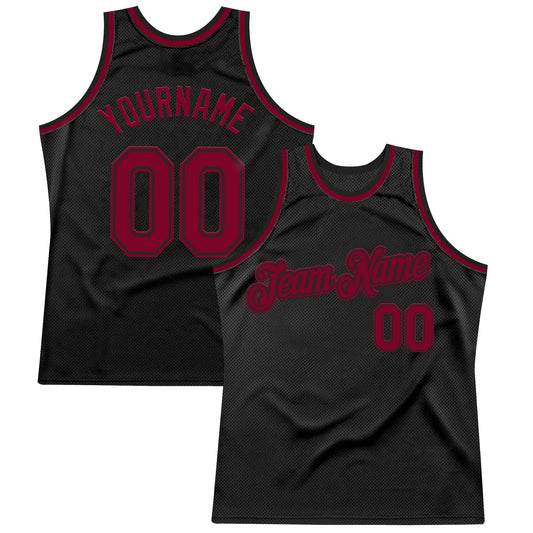 Custom Black Maroon Authentic Throwback Basketball Jersey - Main View