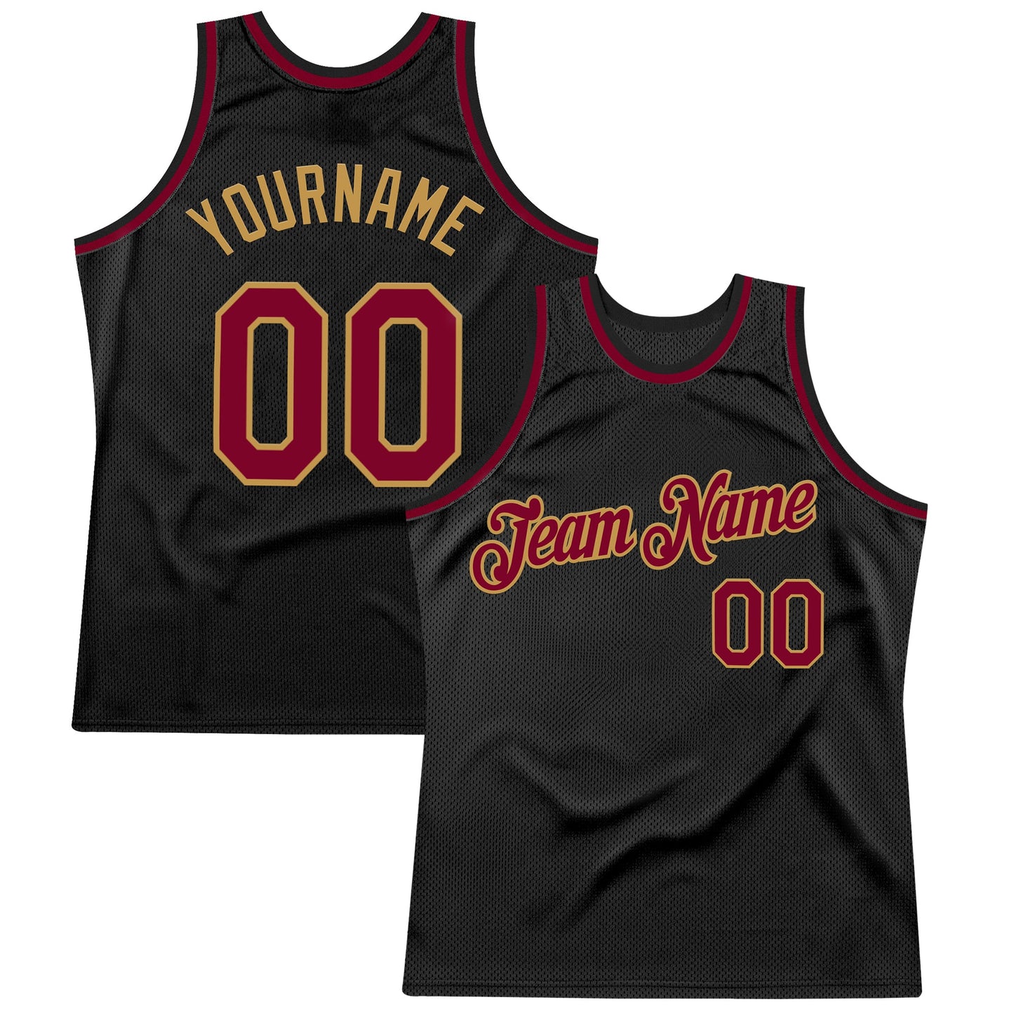 Custom Black Maroon-Old Gold Authentic Throwback Basketball Jersey - Main View