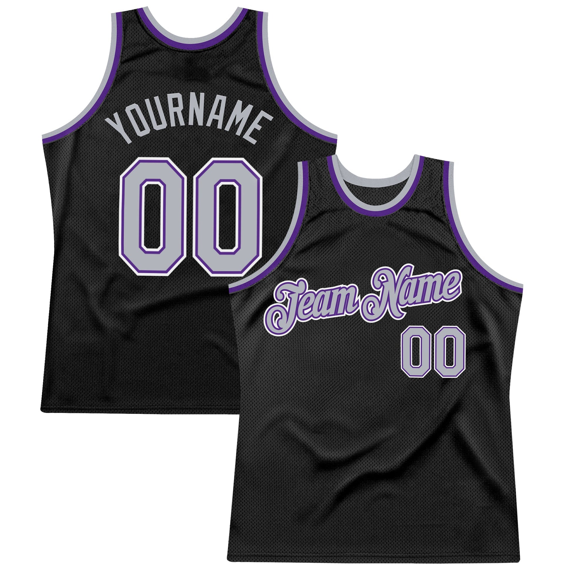 Custom Black Gray-Purple Authentic Throwback Basketball Jersey - Main View
