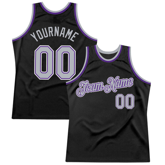 Custom Black Gray-Purple Authentic Throwback Basketball Jersey - Main View