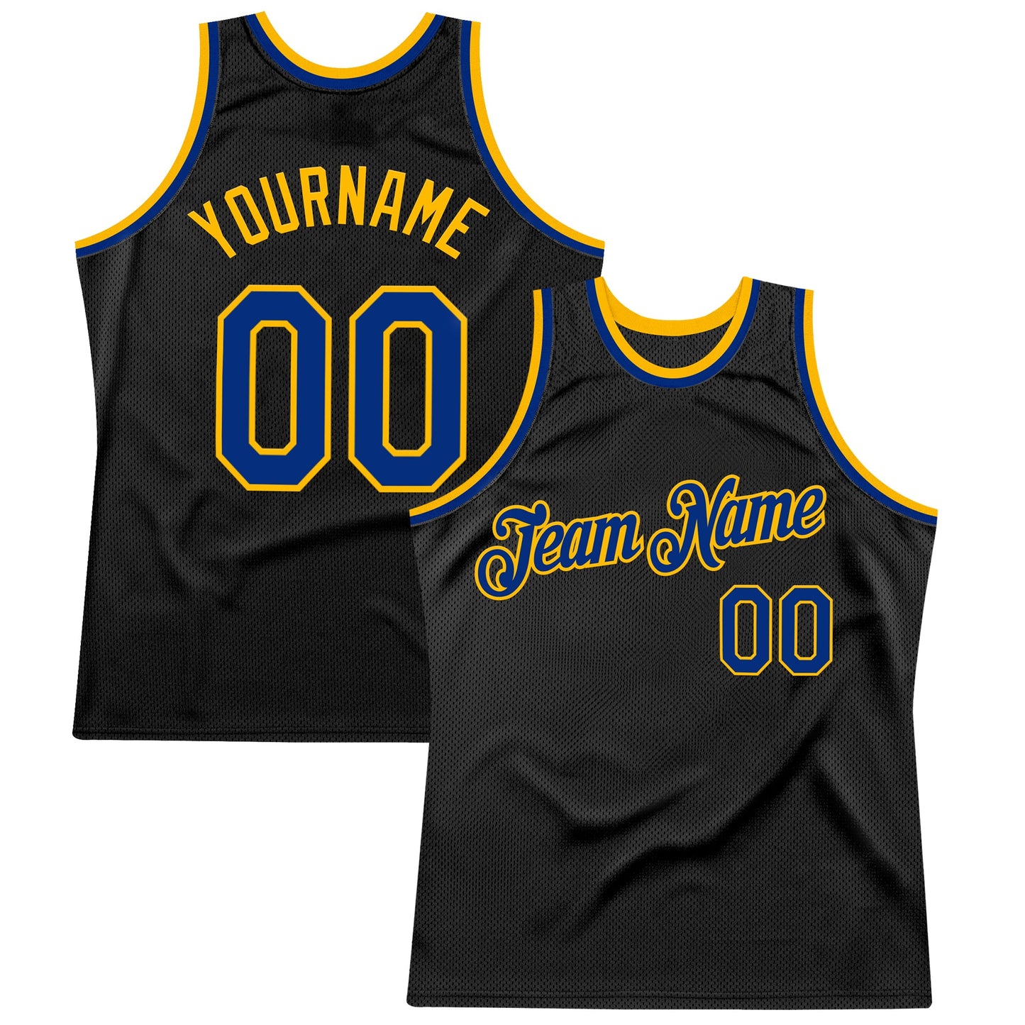 Custom Black Royal-Gold Authentic Throwback Basketball Jersey - Main View