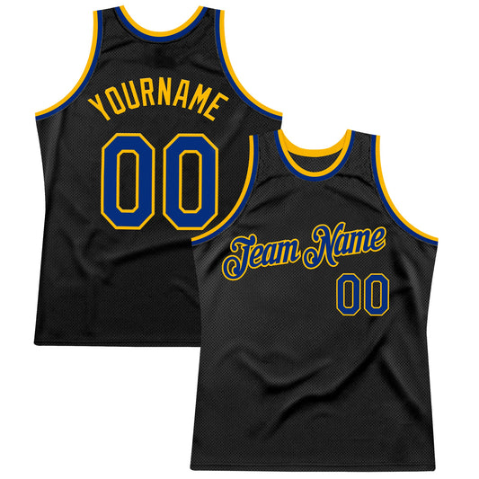 Custom Black Royal-Gold Authentic Throwback Basketball Jersey - Main View
