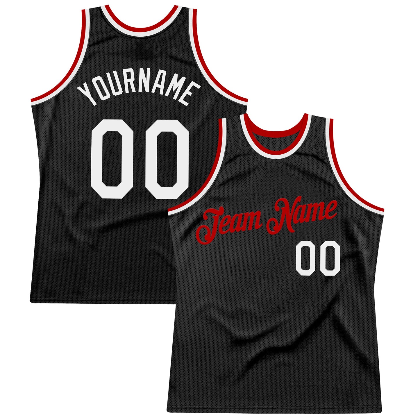 Custom Black White-Red Authentic Throwback Basketball Jersey - Main View