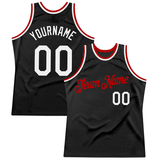 Custom Black White-Red Authentic Throwback Basketball Jersey - Main View