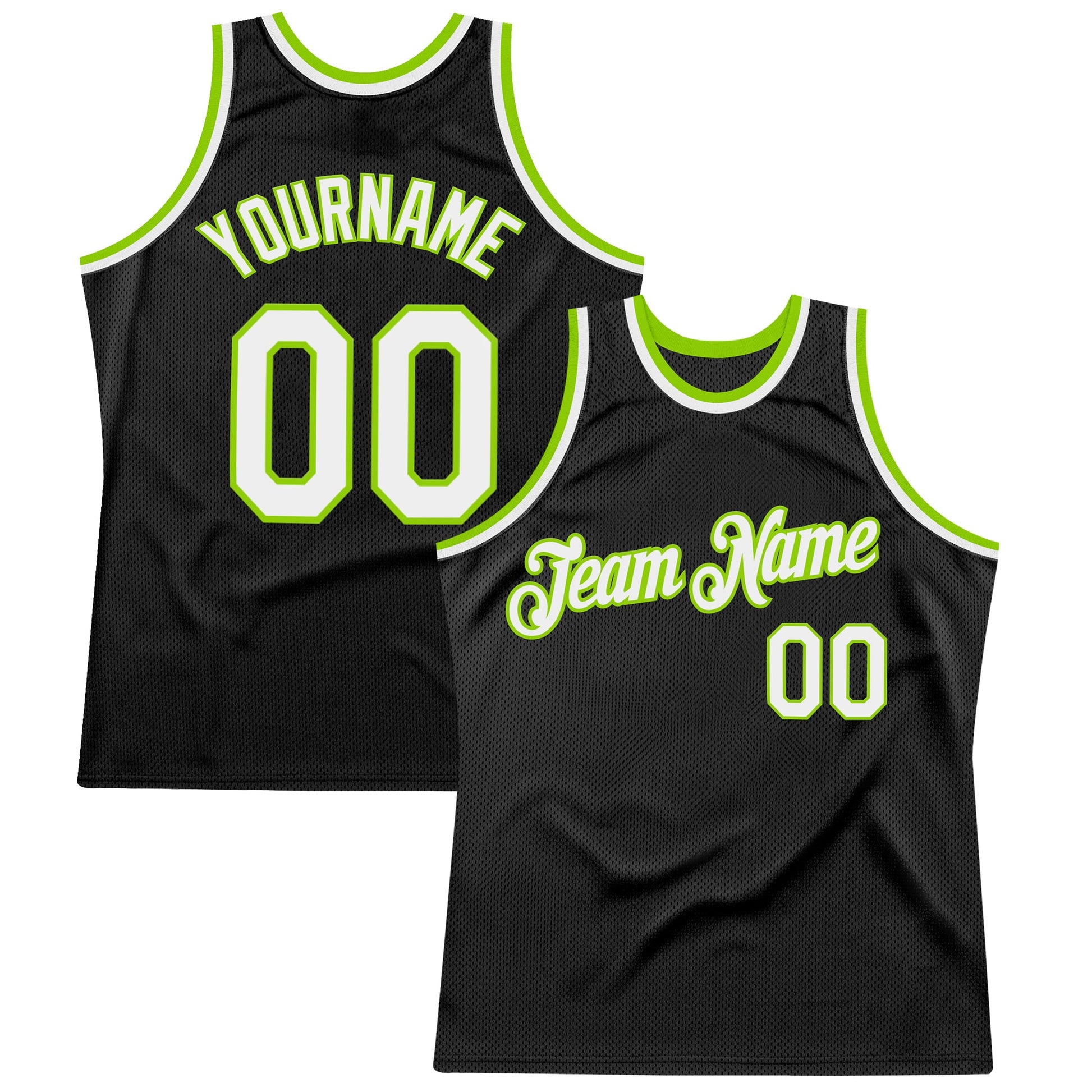 Custom Black White-Neon Green Authentic Throwback Basketball Jersey - Main View