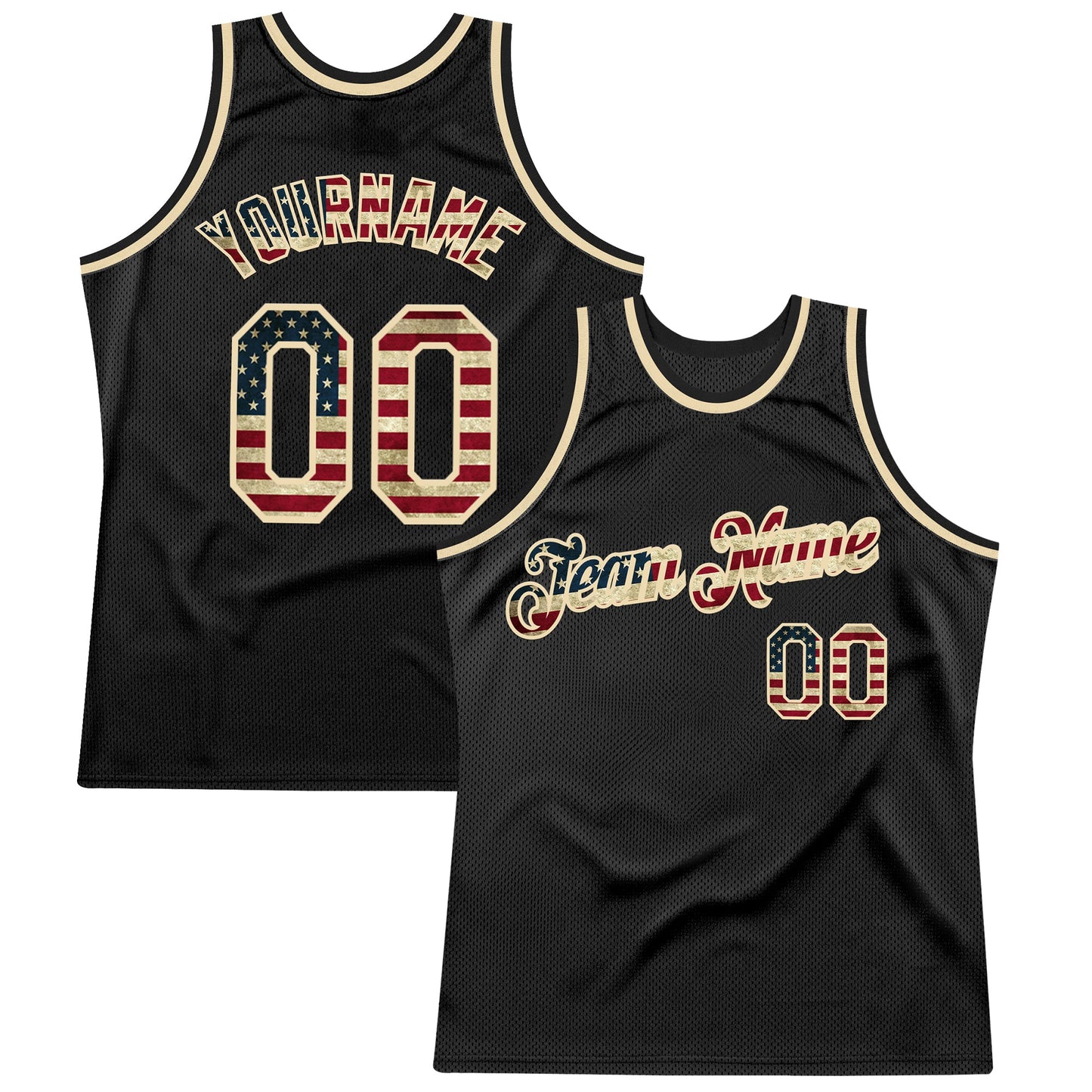 Custom Black Vintage USA Flag-Cream Authentic Throwback Basketball Jersey - Main View