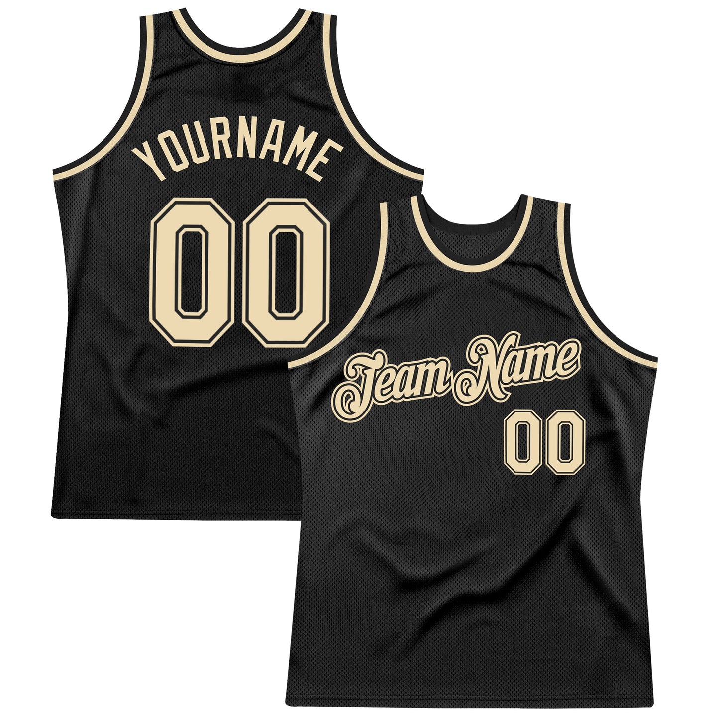 Custom Black Cream Authentic Throwback Basketball Jersey - Main View