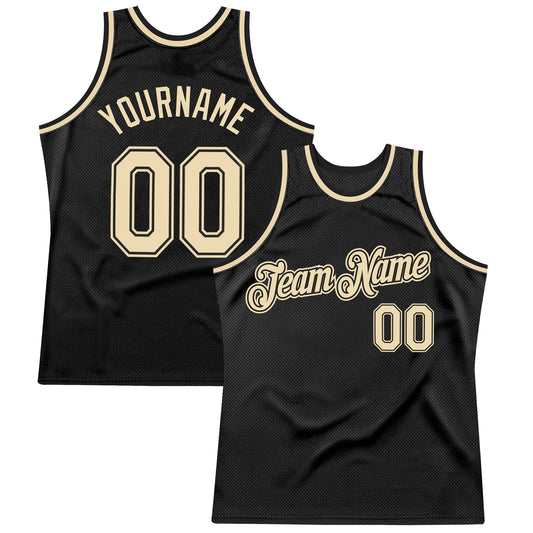 Custom Black Cream Authentic Throwback Basketball Jersey - Main View