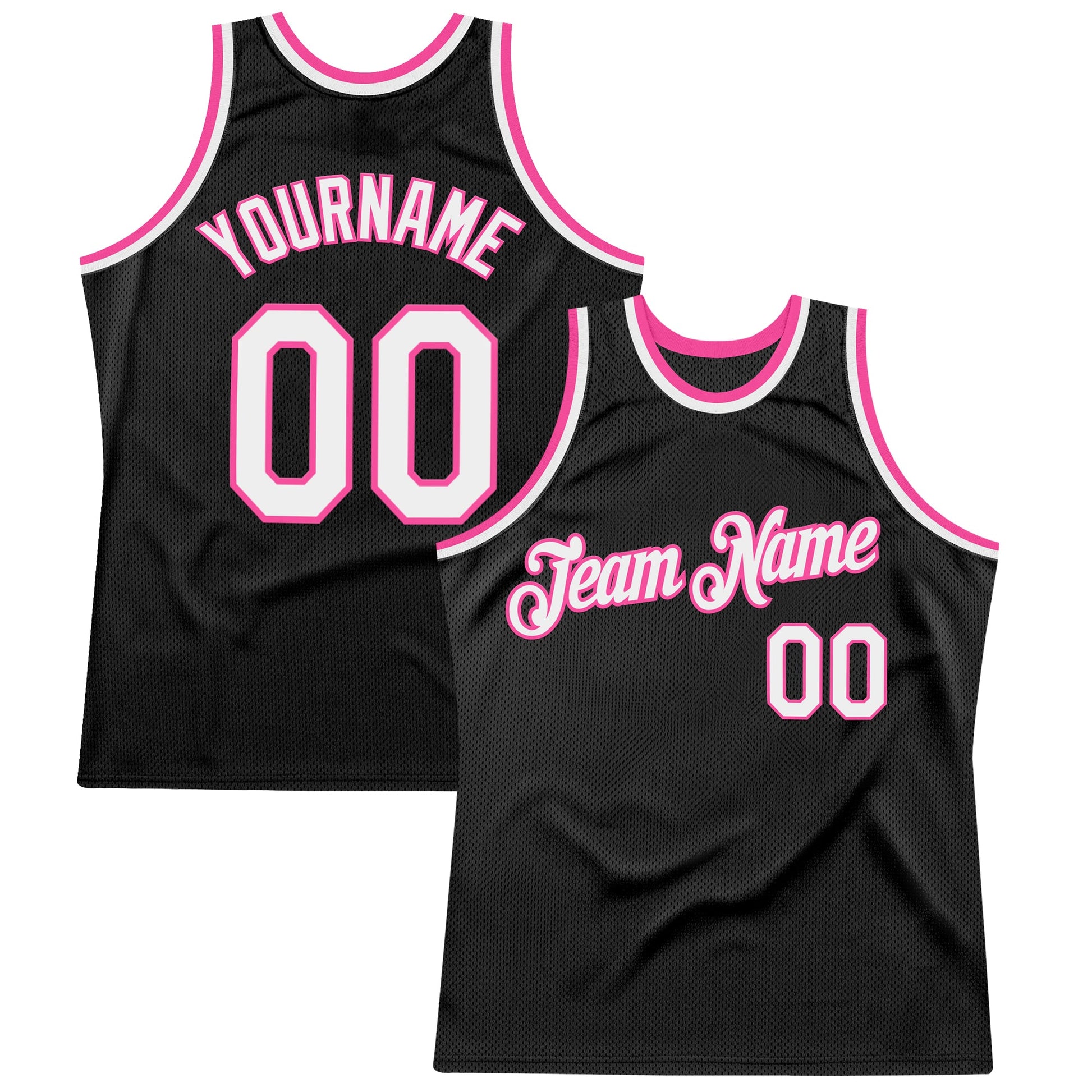 Custom Black White-Pink Authentic Throwback Basketball Jersey - Main View